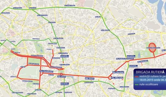 RESTRICȚII DE TRAFIC, azi și mâine, în Capitală. Harta zonelor afectate și rutele ocolitoare 