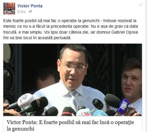 Victor Ponta se operează din nou. Premierul și-a pus problema demisiei