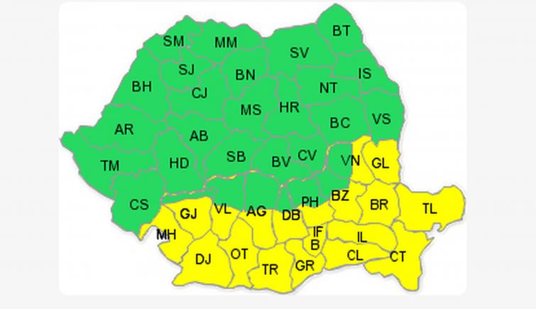 Cod galben de caniculă în București și în 19 județe