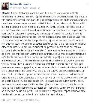 Consiliera personală a lui Gabriel Oprea sare în apărarea şefului:„cred că, până la a arunca cu noroiul pe care l-aţi improscat in ultimele zile, ar trebui să vă mai documentați (...)“