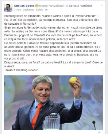 Dacian Cioloş, comparat de un senator PNL cu Bianca Drăguşanu: 