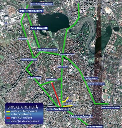 Bucureşteni, restricţii în trafic până la ora 18.00 în Piaţa Victoriei! Care sunt rutele alternative 