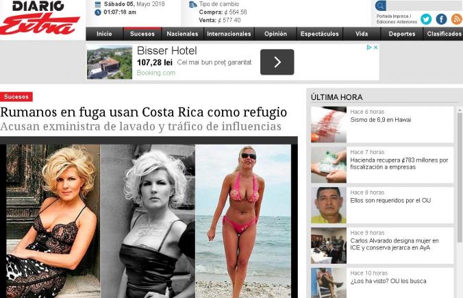 Udrea, în costum de baie, într-un ziar din Costa Rica.  "O femeie foarte controversată în ţara ei"