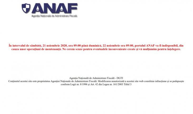 Site-ul ANAF, nefuncțional până duminică
