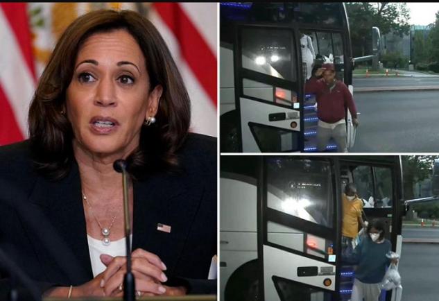 SUA: Autobuze cu migranți sosesc în fața casei lui Kamala Harris din Washington DC