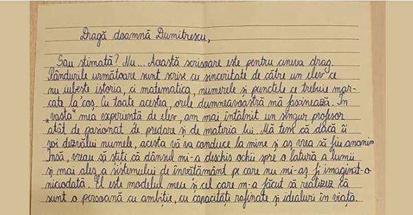 Educația în România, între agonie și extaz. Mesajul unui elev pentru profesoara lui: ”Vă mulțumesc că faceți școala o sursă de inspirație pentru noi, omuleții în formare”