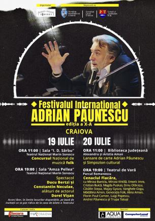 Ediția a X-a a Festivalului Internațional Adrian Păunescu are loc la Craiova în perioada 19-20 iulie 2024