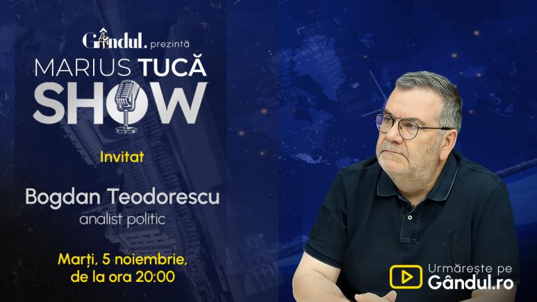 Marius Tucă Show începe marți, 5 noiembrie, de la ora 20.00, live pe Gândul. Invitat: Bogdan Teodorescu (VIDEO)