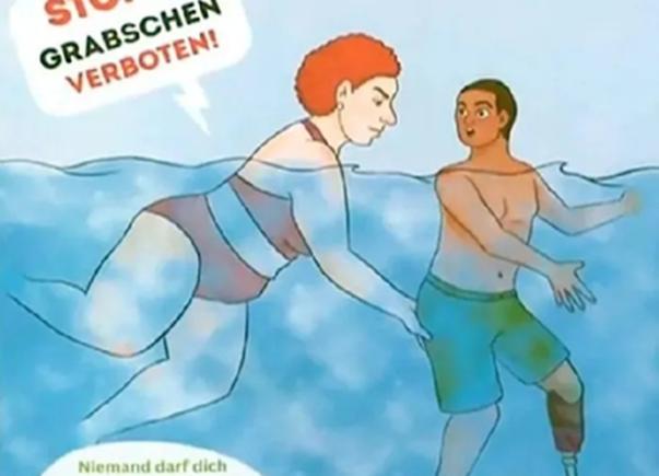 Germania: o campanie împotriva hărțuirii în piscine stârnește controverse - o femeie albă, ilustrată ca agresor
