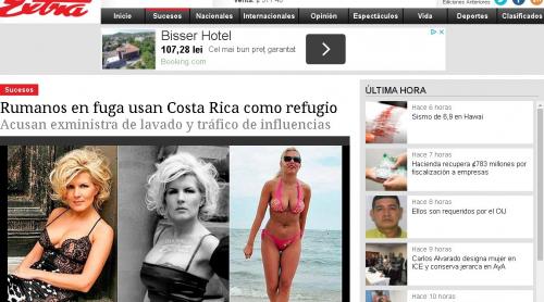 Udrea, în costum de baie, într-un ziar din Costa Rica.  "O femeie foarte controversată în ţara ei"