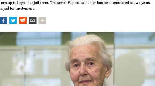 Negaţionistă înrăită, "bunicuţa nazistă" a dispărut. De la ce pedeapsă se sustrage Ursula Haverbeck