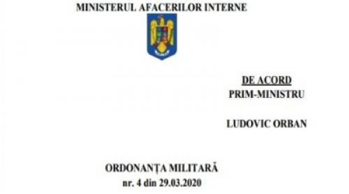 Ordonanța militară 4 din 2020. Document oficial de la Ministerul Afacerilor Interne