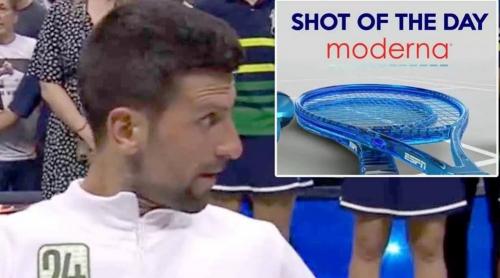 Djokovic - nevaccinat - câștigă US Open sponsorizat de Moderna și primește premiul pentru „Lovitura Moderna a zilei” (Moderna Shot of the Day)