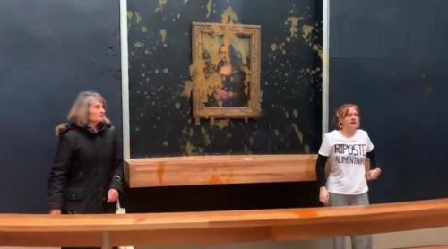 Activiștii ecologiști au stropit Mona Lisa cu supă la Muzeul Luvru (video)