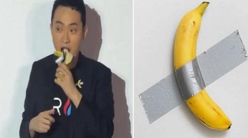 Miliardarul Justin Sun a mâncat banana pe care o cumparase ca "opera de artă" cu 6,2 milioane de dolari